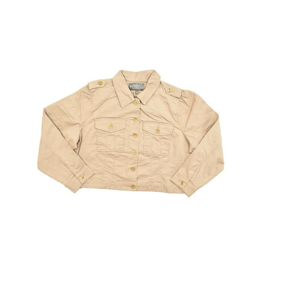 Torrid Cropped Jacket Plus Size 2 Tan Khaki Button Front Collared Cotton - Picture 1 of 8